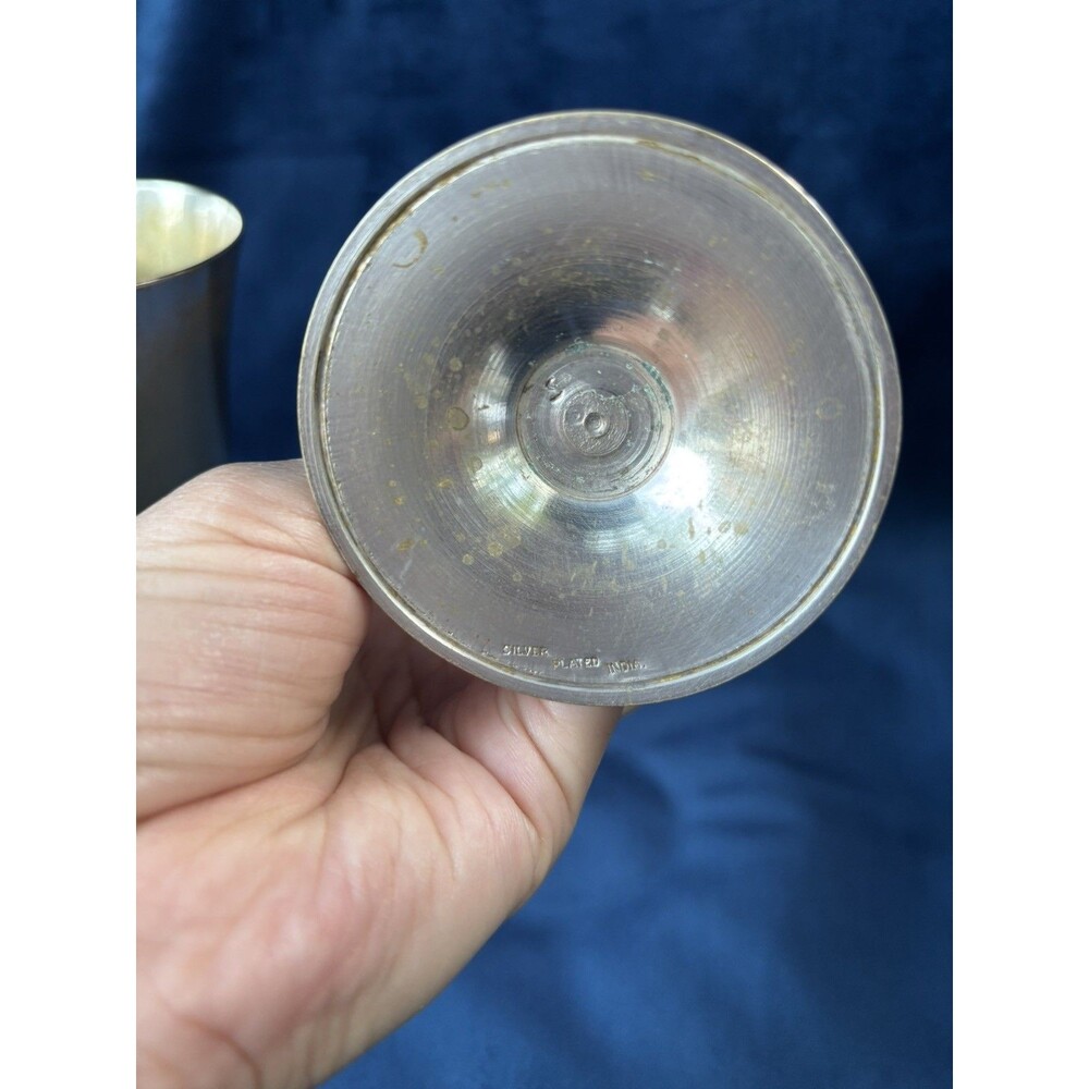2 Vintage Silver Plated Goblets India, 6" Wine Glasses - Picture 4 of 6